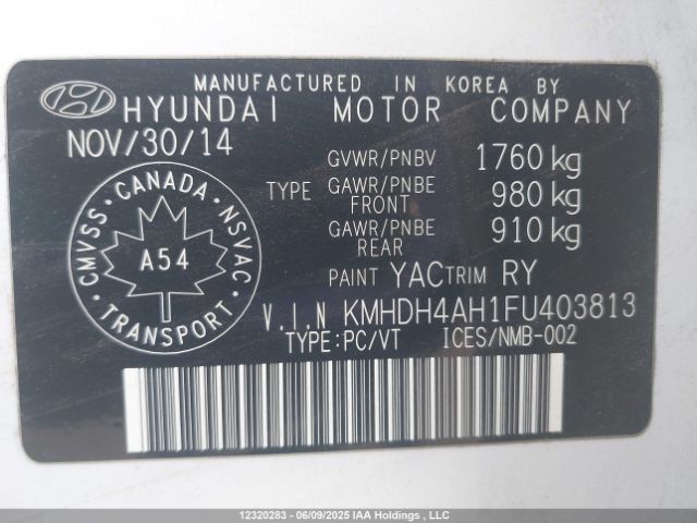 KMHDH4AH1FU403813 Hyundai Elantra