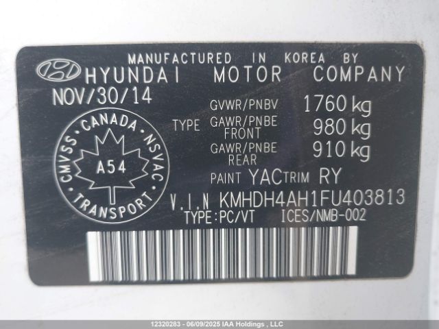 KMHDH4AH1FU403813 Hyundai Elantra