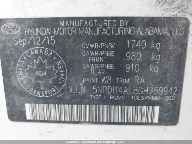 5NPDH4AE8GH759942 Hyundai Elantra Se/sport/limited