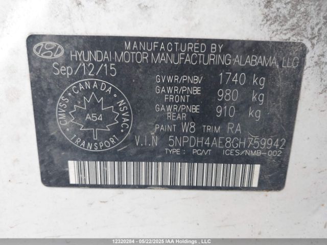 5NPDH4AE8GH759942 Hyundai Elantra Se/sport/limited