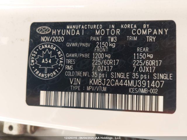 KM8J2CA44MU391407 Hyundai TUCSON SE
