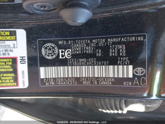 2T1BURHE9HC926707 Toyota 2zr-fe