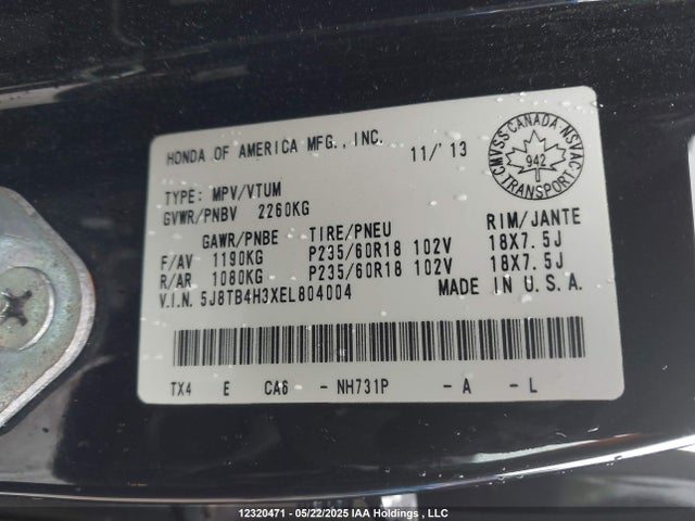 5J8TB4H3XEL804004 Acura j35z2