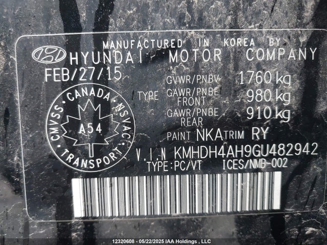 KMHDH4AH9GU482942 Hyundai dohc gdi nu