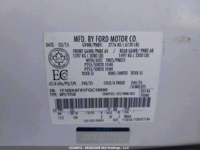 1FM5K8F81FGC18990 Ford Explorer Limited