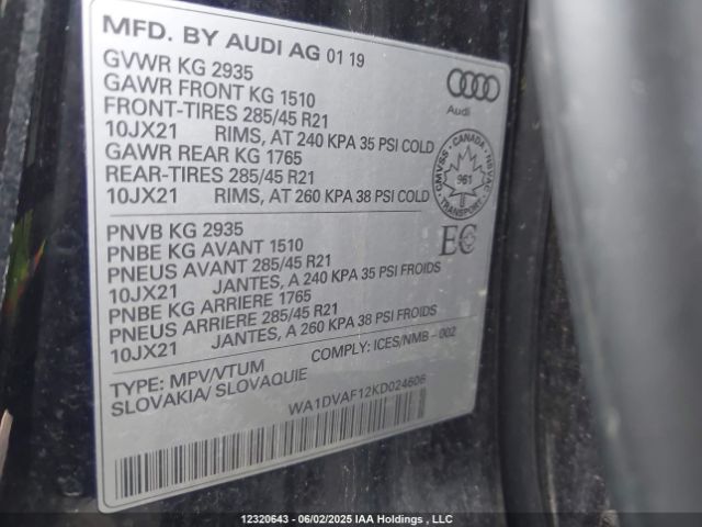 WA1DVAF12KD024606 Audi Q8 Progressiv S-line
