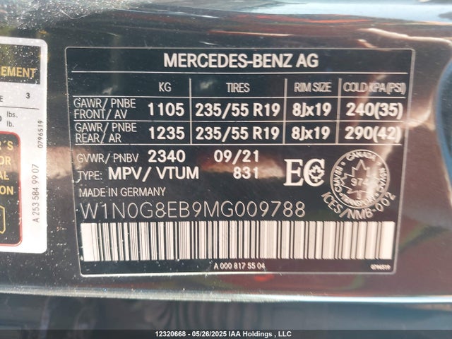 W1N0G8EB9MG009788 Mercedes-Benz m264