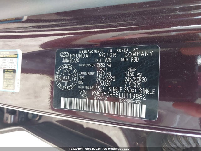 KM8R5DHE5LU119882 Hyundai gdi lambda ii