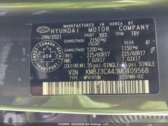 KM8J3CA43MU409568 Hyundai Tucson