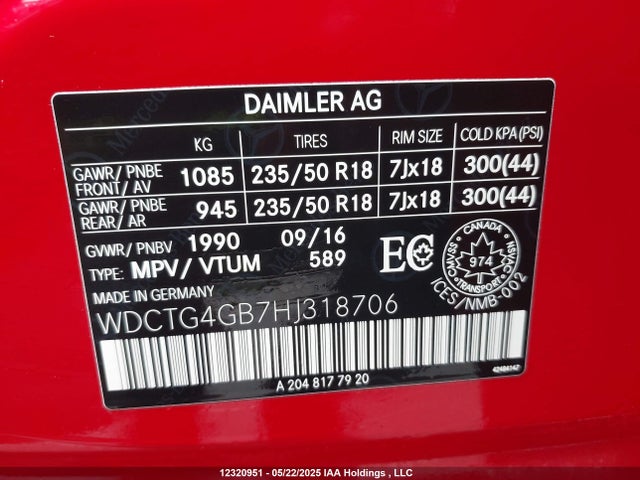 WDCTG4GB7HJ318706 Mercedes-Benz 270