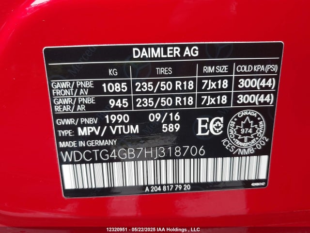 WDCTG4GB7HJ318706 Mercedes-Benz 270