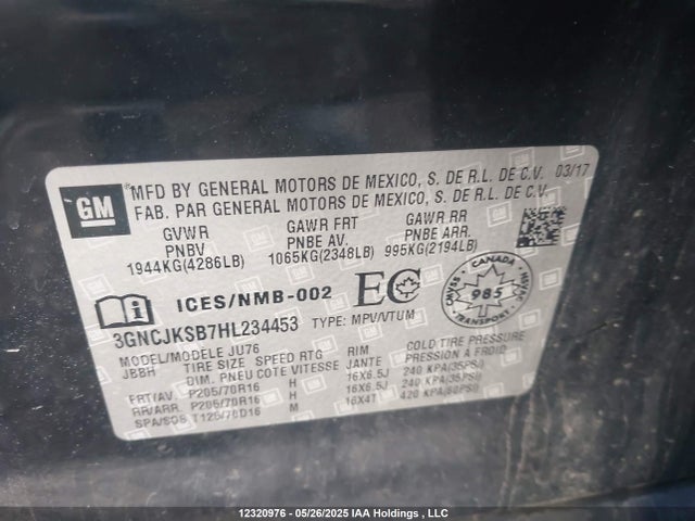 3GNCJKSB7HL234453 Chevrolet luv - mfi, vvt: variable valve timing, e85 max, alum