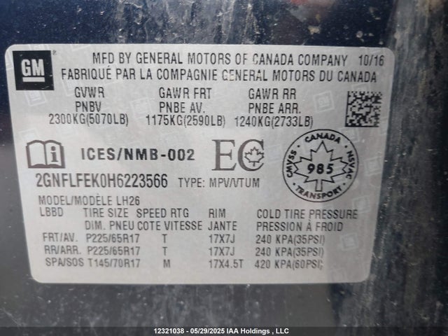 2GNFLFEK0H6223566 Chevrolet lea - sidi: spark ignited direct injection, e85 max, alum