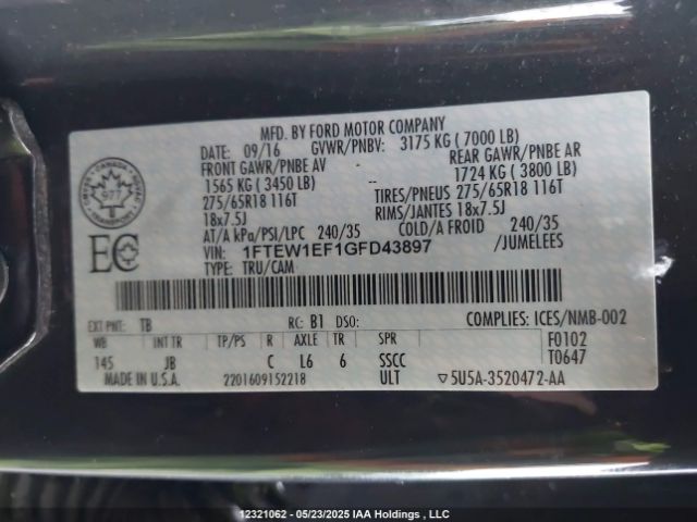 1FTEW1EF1GFD43897 Ford F-150