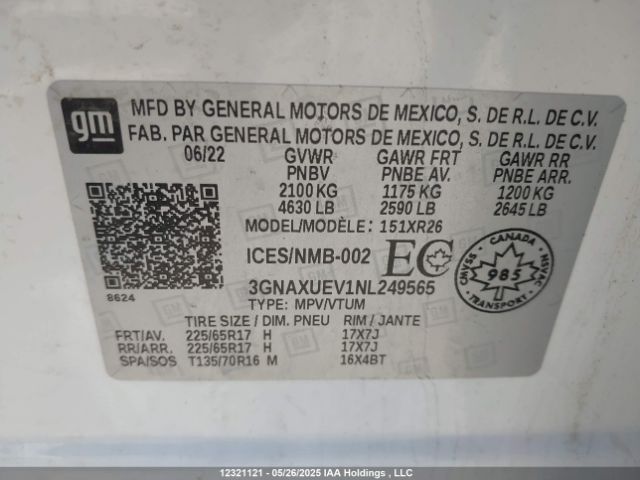 3GNAXUEV1NL249565 Chevrolet lyx
