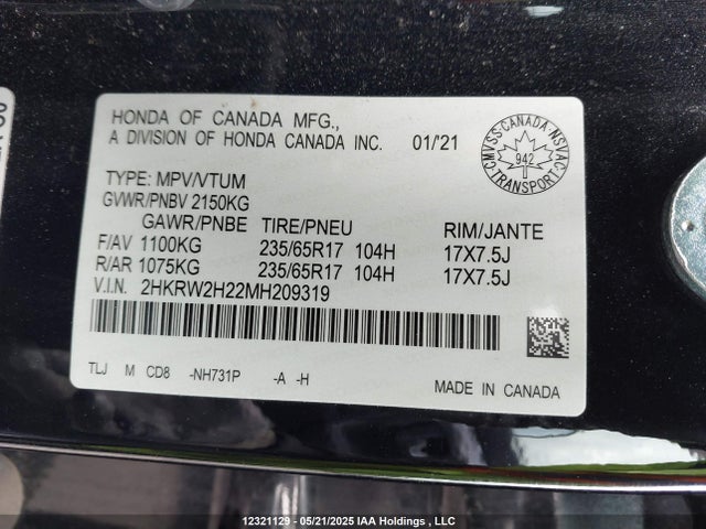 2HKRW2H22MH209319 Honda l15be