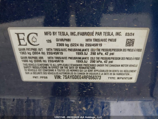 7SAYGDEE4RF056373 Tesla Model Y