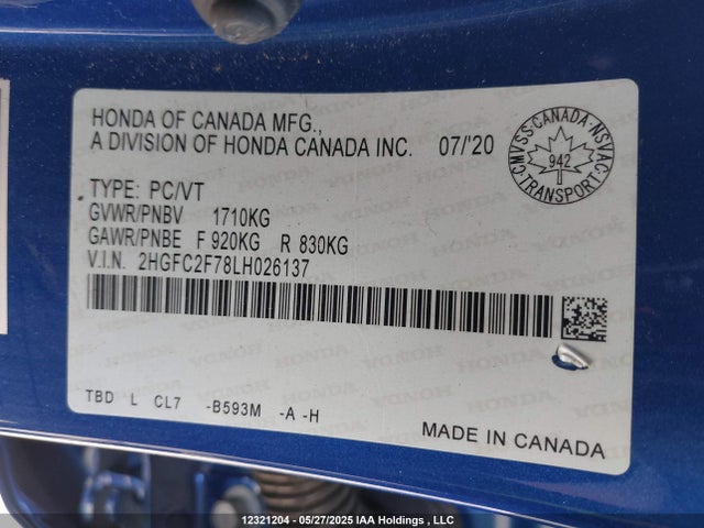2HGFC2F78LH026137 Honda k20c2