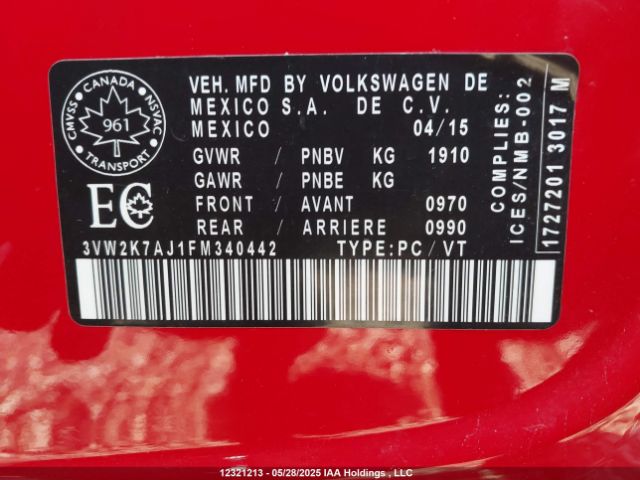 3VW2K7AJ1FM340442 Volkswagen 2015