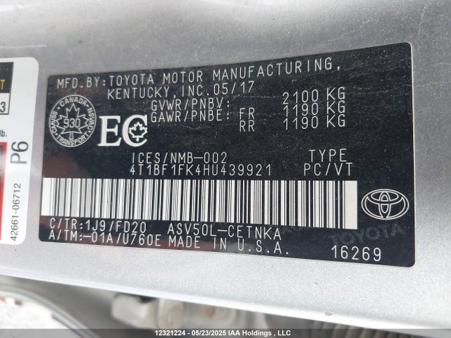 4T1BF1FK4HU439921 Toyota 2ar-fe