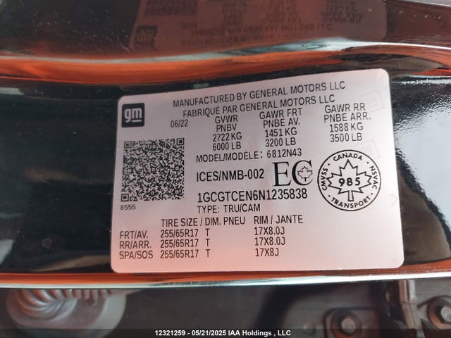 1GCGTCEN6N1235838 Chevrolet lgz