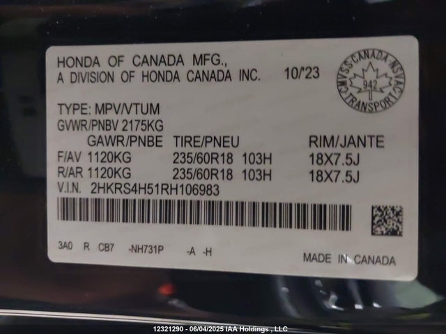 2HKRS4H51RH106983 Honda Cr-v Sport