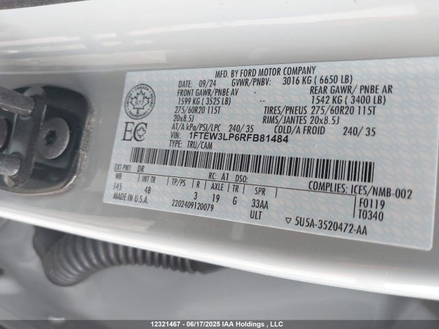 Ford 2.7l-4v 2024 1FTEW3LP6RFB81484 Image 9