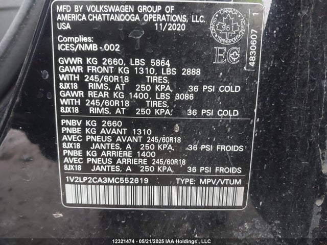 1V2LP2CA3MC552619 Volkswagen 2.0 tsi