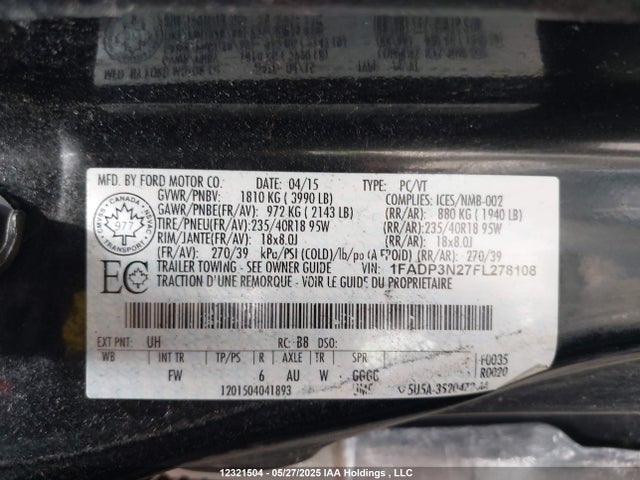 1FADP3N27FL278108 Ford Focus