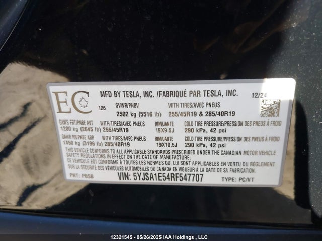 5YJSA1E54RF547707 Tesla MODEL S