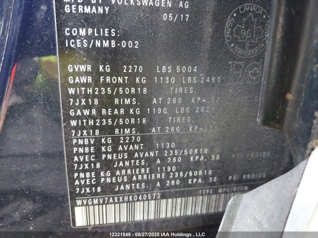 WVGMV7AXXHK040573 Volkswagen Tiguan