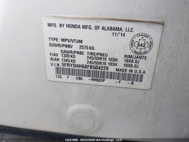5FRYD4H68FB504229 Acura j35y5
