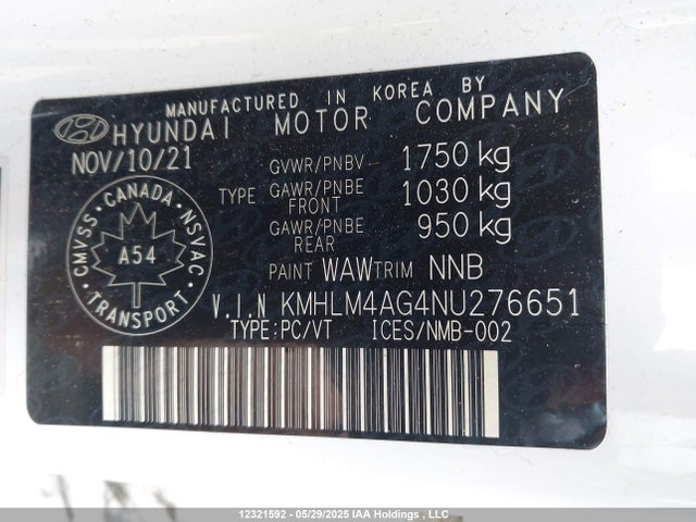 KMHLM4AG4NU276651 Hyundai mpi nu pe