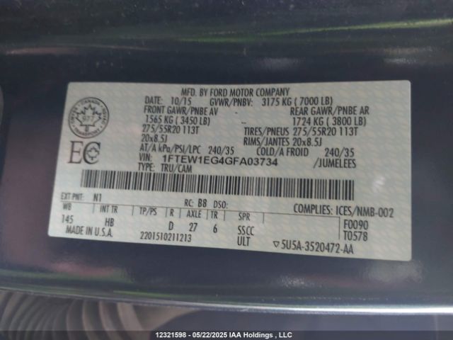 1FTEW1EG4GFA03734 Ford F-150 Lariat