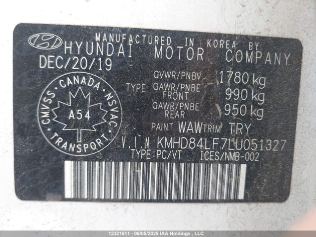 KMHD84LF7LU051327 Hyundai Elantra