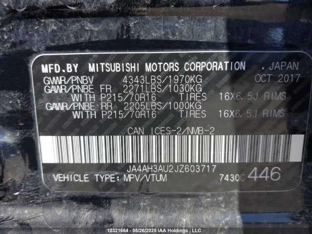JA4AH3AU2JZ603717 Mitsubishi mivec