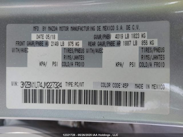 3MZBN1U74JM227324 Mazda MAZDA3
