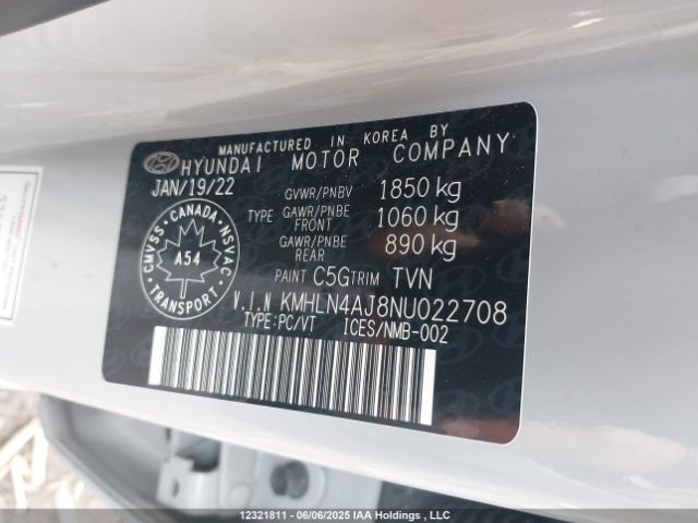 KMHLN4AJ8NU022708 Hyundai gdi kappa