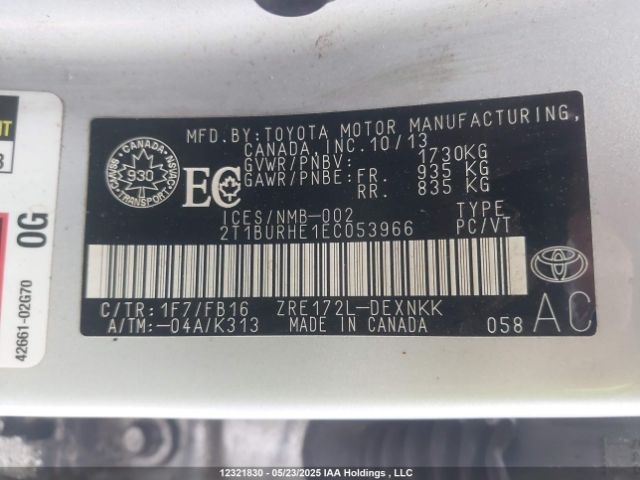2T1BURHE1EC053966 Toyota COROLLA CE/LE/S