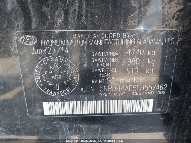 Hyundai dohc mpi nu 2015 5NPDH4AE5FH557462 Image 9