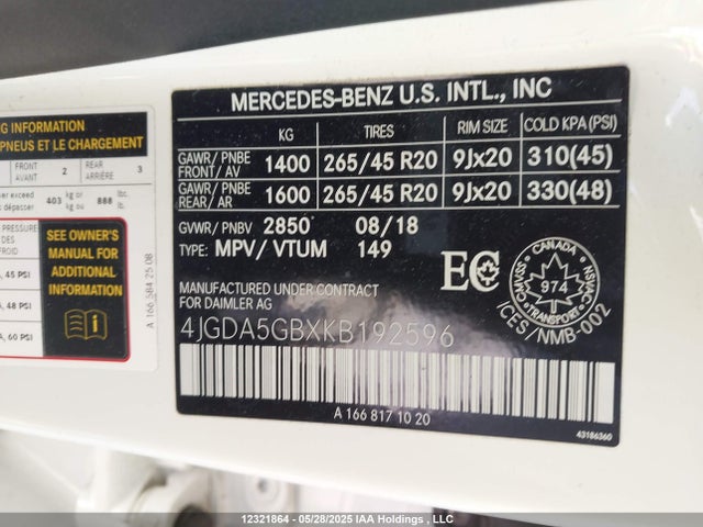 4JGDA5GBXKB192596 Mercedes-Benz m276