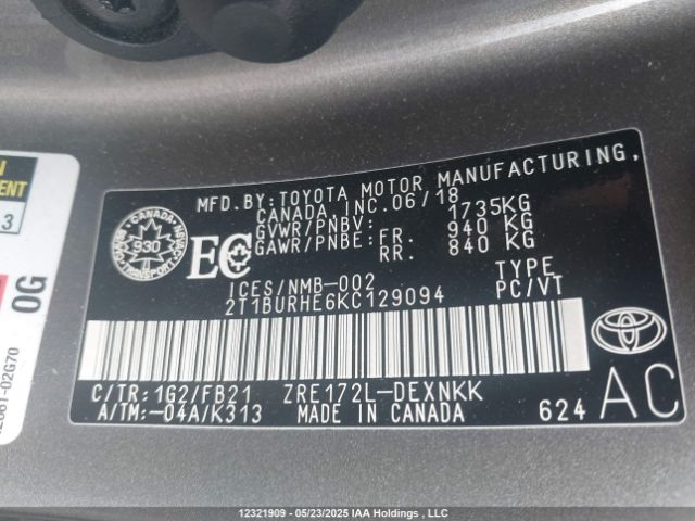 2T1BURHE6KC129094 Toyota 2zr-fe