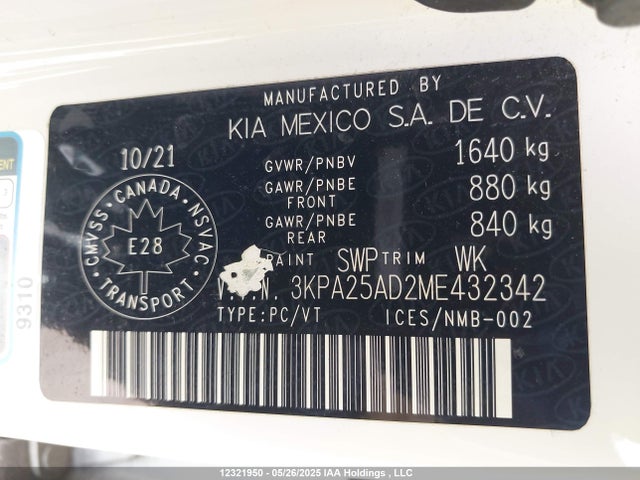 3KPA25AD2ME432342 KIA gamma ii