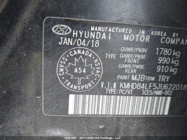 KMHD84LF5JU622018 Hyundai Elantra