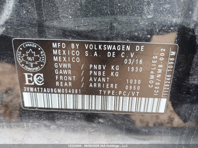 3VW4T7AU9GM054081 Volkswagen 2016