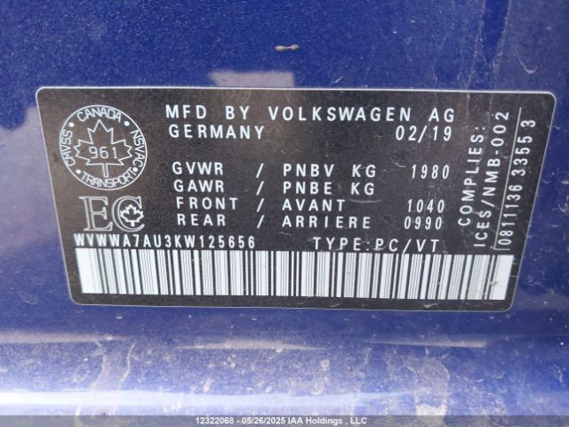 WVWWA7AU3KW125656 Volkswagen Golf R