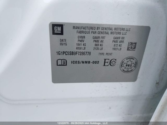 1G1PC5SB9F7286778 Chevrolet CRUZE LT