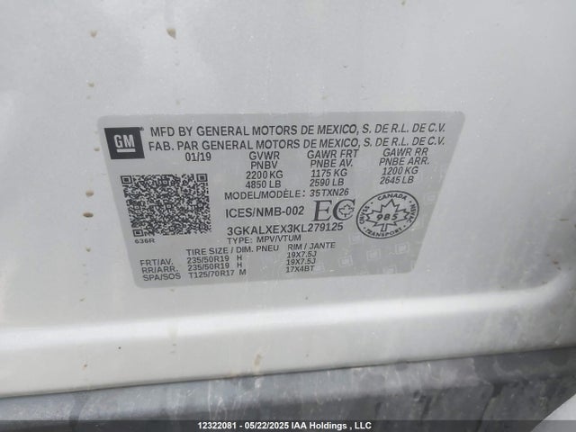 3GKALXEX3KL279125 GMC ltg - spark ignited direct injection, alum dohc, vvt, dcvcp turbo, e0-e100, alum