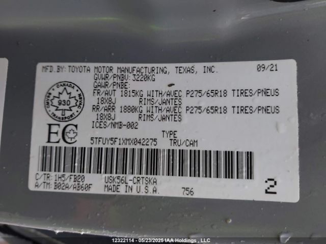 5TFUY5F1XMX042275 Toyota 3ur-fe