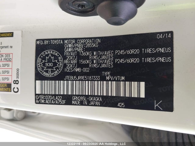 JTEBU5JR9E5187333 Toyota 1gr-fe